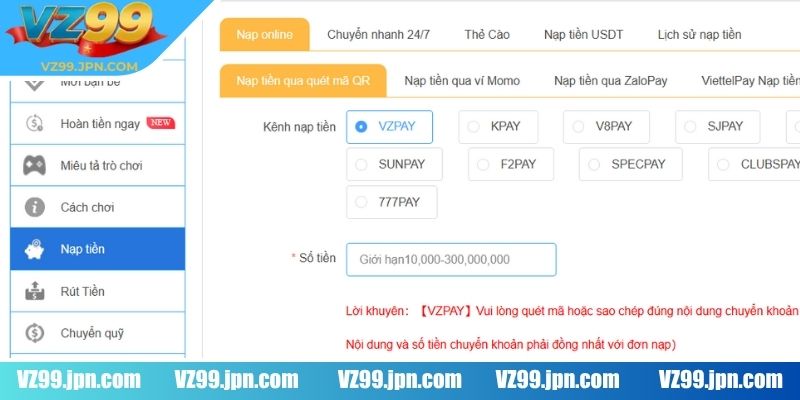 Người chơi cần chọn đúng phương thức thanh toán