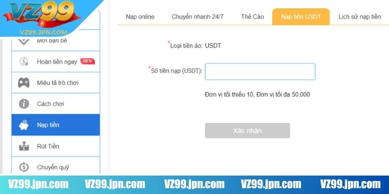 Tìm hiểu về điều kiện để nạp rút tiền VZ99